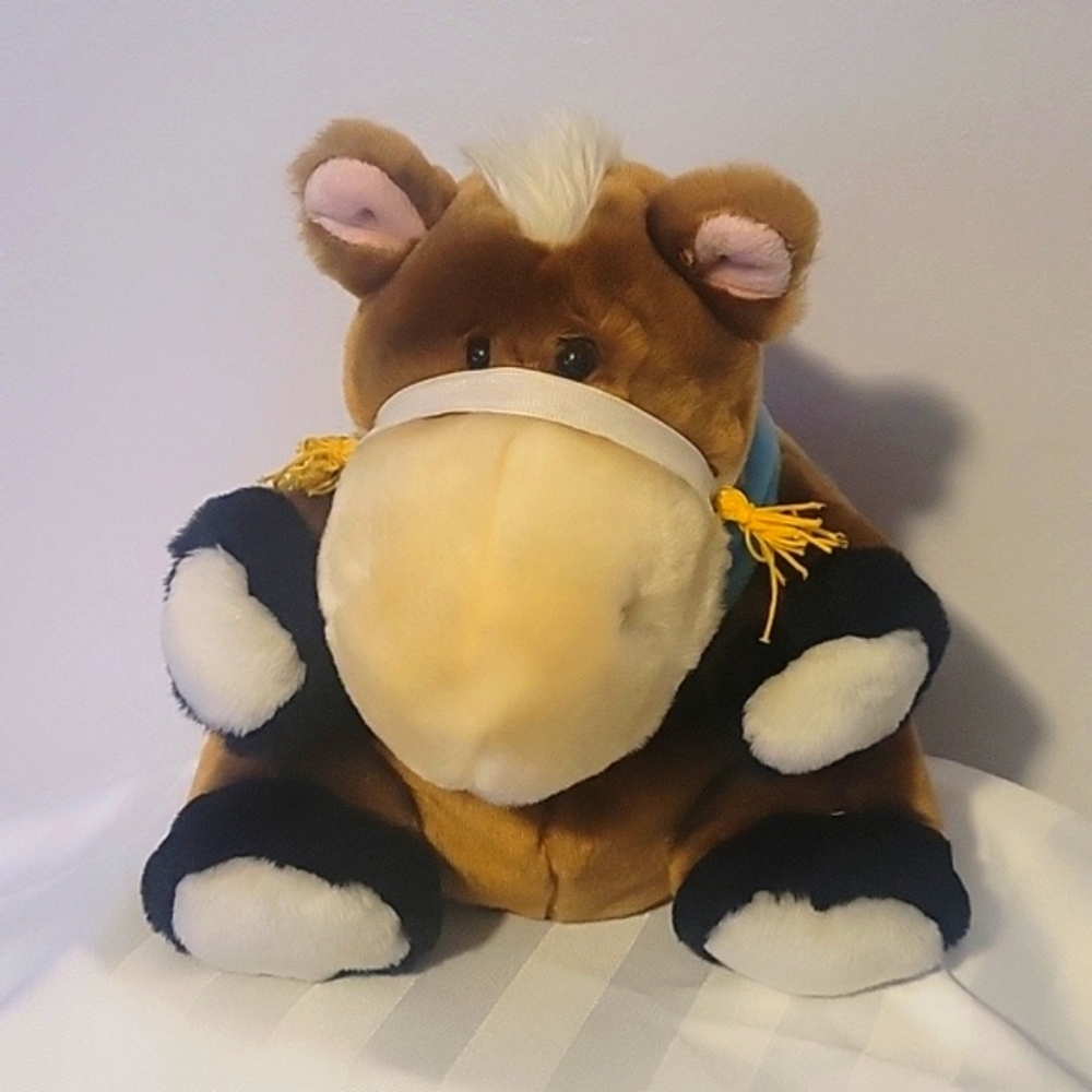 It's Outrageous Fluffy Brown Horse Hand Puppet, Soft 10" Tall